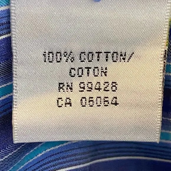 Bugatchi Uomo Shaped Fit Button Down Shirt 100% Cotton Blue Striped Mens - Picture 4 of 5